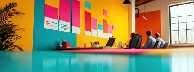 Poster - there are three people in the room, two of them are sitting in chairs
