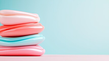 Aufkleber - Layer abstract background concept. Colorful stack of pastel marshmallows on a soft background, perfect for sweet treats.