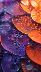 Poster - abstract macro photography: vibrant orange and purple liquid droplets