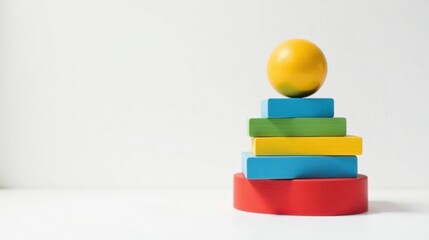 Poster - Colorful Wooden Blocks Stacked with Ball on Top