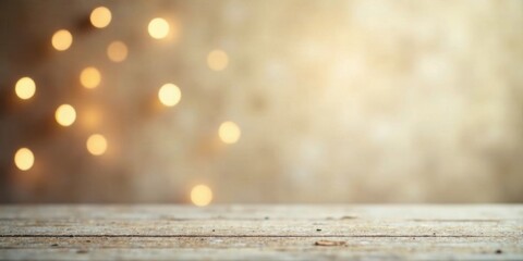 Poster - Rustic Wooden Tabletop with Soft Bokeh Lights Background for Product Display
