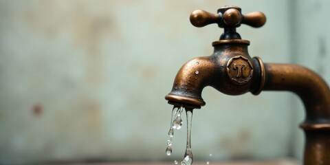 Poster - Antique faucet with dripping water, elegant bronze finish