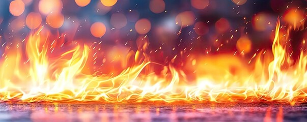 Poster - Fire abstract background concept. Vibrant flames dance against a blurred background, creating an intense visual spectacle.