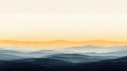 Poster - Watercolor abstract background concept. Serene mountains under a soft, gradient sky at dusk with warm and cool tones blending.