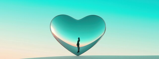 Wall Mural - a woman stands in front of a heart shaped glass