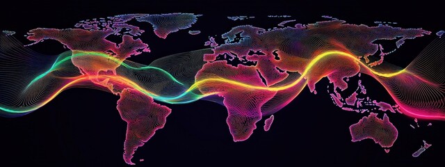 Poster - A colorful wave that is shaped like the world