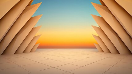 Poster - Floor abstract background concept. A stunning architectural space with angular walls and a vibrant sunset backdrop.