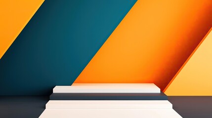 Poster - Floor abstract background concept. Vibrant geometric background with colorful angled walls and a sleek podium.