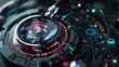 © KaiTong - Futuristic digital head up display HUD interface with glowing buttons knobs and holographic data visualizations  Represents advanced intelligence and cutting edge systems monitoring and analytics