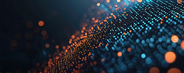 Poster - Dots abstract background idea. Abstract digital background with glowing particles in blue and orange tones.