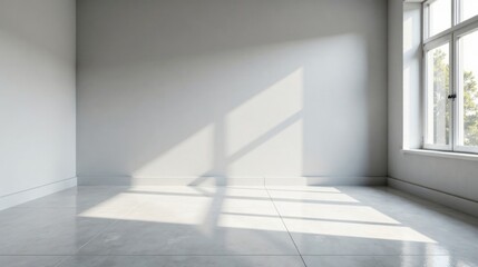 Poster - Empty Room with Sunlight Streaming Through Window and Light Grey Floor