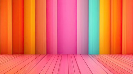 Aufkleber - Floor abstract background concept. A vibrant backdrop featuring colorful vertical stripes and a wooden floor.