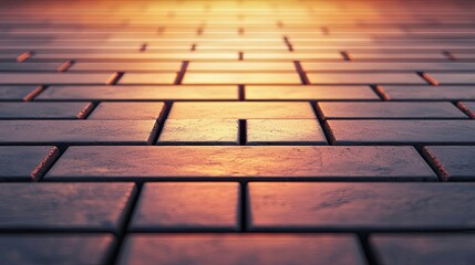 Aufkleber - Floor abstract background concept. Close-up view of a textured brick surface illuminated by warm sunset light.