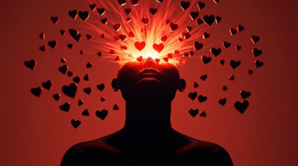 Wall Mural - A man's head is covered in red hearts