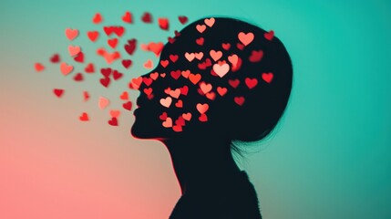 Wall Mural - a woman's face is covered in red hearts