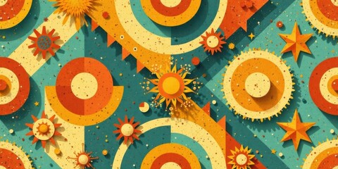 Poster - Abstract Retro Sunburst Pattern Design Featuring Geometric Shapes and Starburst Motifs