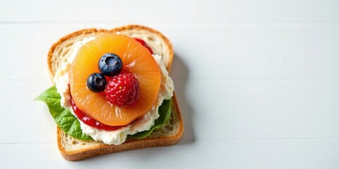 Poster - Delicious Open-Faced Toast with Creamy Cheese, Pineapple, and Berries
