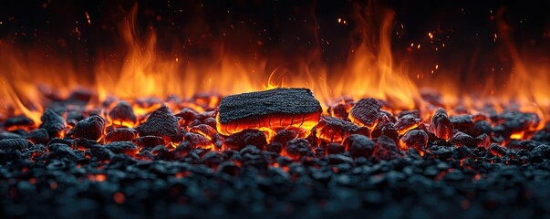 Poster - Fire abstract background concept. Glowing embers and flames create a mesmerizing view of fire's natural beauty.