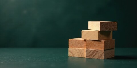 Poster - Unstable Wooden Blocks Arranged in a Stack on a Dark Surface