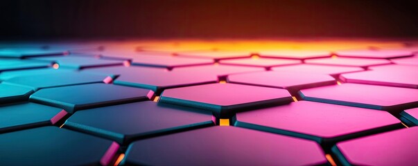 Poster - Floor abstract background concept. A vibrant hexagonal pattern with glowing colors representing modern technology design.