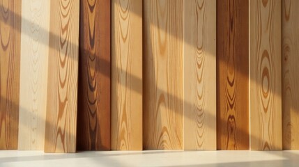 Fototapete - Warm Wooden Planks with Sunlight Shadows, Ideal for Interior Design Projects