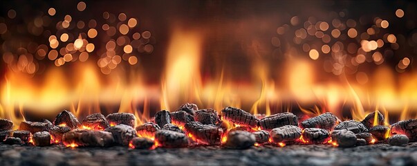 Poster - Fire abstract background concept. A close-up view of glowing embers and flames, creating a warm, inviting atmosphere.
