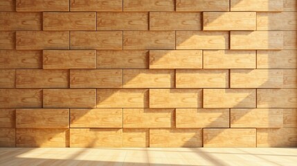 Fototapete - Sunlit Wooden Wall Paneling Design for Interior Spaces