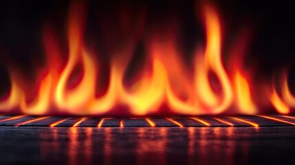 Poster - Fire abstract background concept. Bright flames dancing over a dark surface, creating a warm and captivating glow.
