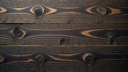 Aufkleber - Dark Stained Wooden Planks Showing Grain and Knots