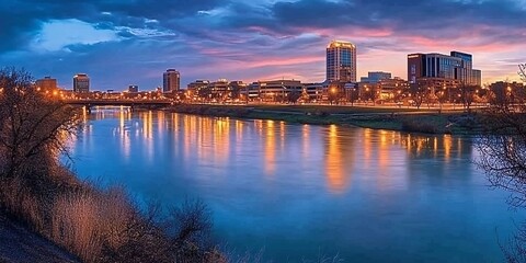 Canvas Print - Cityscape twilight river reflection