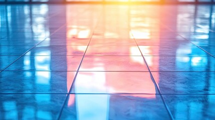 Poster - Floor abstract background concept. A vibrant sunset reflection on polished tiles, creating an artistic urban ambiance.