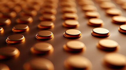 Poster - Dots abstract background idea. Close-up view of metallic circular buttons arranged on a surface.