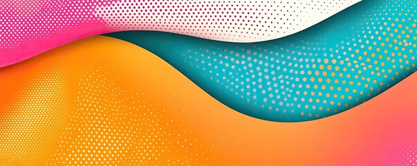 Poster - Dots abstract background idea. Vibrant abstract waves in pink, orange, and teal with dotted patterns.