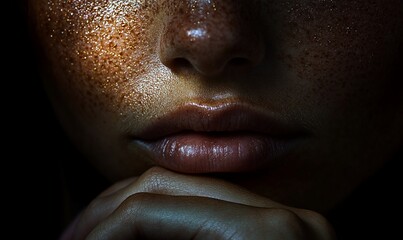 Wall Mural - Close-up woman's face, glitter makeup, dark background, beauty concept