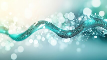Poster - Dots abstract background idea. Abstract wavy background with glowing bokeh effects in teal and soft white shades.