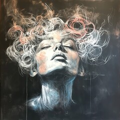 Poster - Serene Woman Portrait: Charcoal and Pastel Drawing