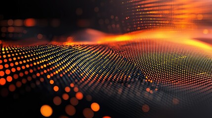 Aufkleber - Dots abstract background idea. Abstract digital wave pattern with vibrant orange and black tones, ideal for technology themes.