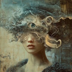 Wall Mural - Surreal Visionary Portrait: Enigma of the Third Eye