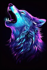 Canvas Print - Simple wolf howling animal mammal purple.