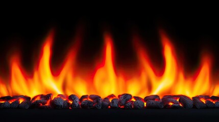 Poster - Fire abstract background concept. A vibrant display of fire flames with glowing embers in a dark background.