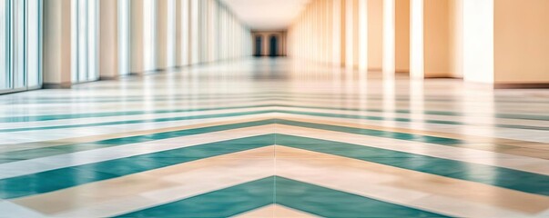 Poster - Floor abstract background concept. A modern corridor featuring intricate geometric flooring and soft lighting.