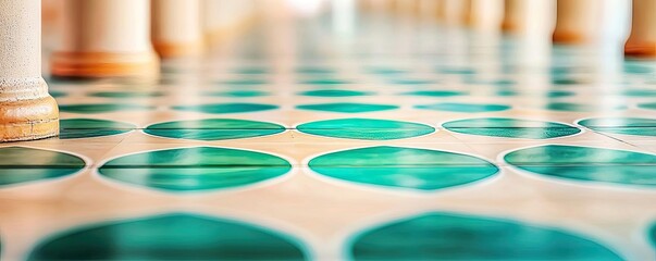 Poster - Floor abstract background concept. A vibrant floor design featuring circular patterns in shades of teal and white.