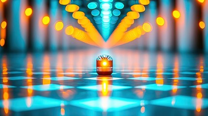 Poster - Floor abstract background concept. Vibrant abstract lights reflecting on a futuristic surface with a central glowing object.