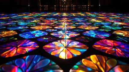 Poster - Floor abstract background concept. Beautiful stained glass patterns casting colorful reflections on the floor.