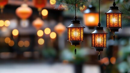 Aufkleber - Chinese new year festival idea. Beautiful hanging lanterns create a warm and inviting ambiance in a cozy setting.