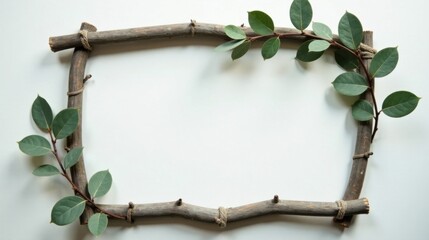 Poster - Rustic Wooden Frame Adorned with Lush Greenery for Blank Space
