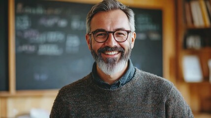 Happy mature man smiling wearing glasses and sweater