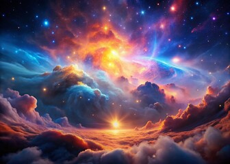 Wall Mural - miniature cosmic nebula: vibrant pink, blue & orange starry sky tilt-shift