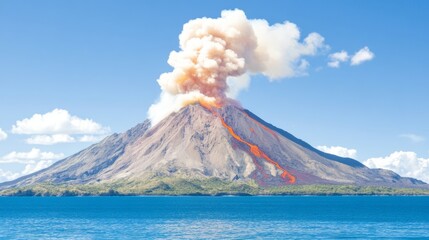 Volcanic Eruption Island Seascape Dramatic Scene