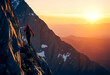 © wafi - climber top reach hand man stick snow rock hold peak achieving strength power dynamism passion effort scale sky